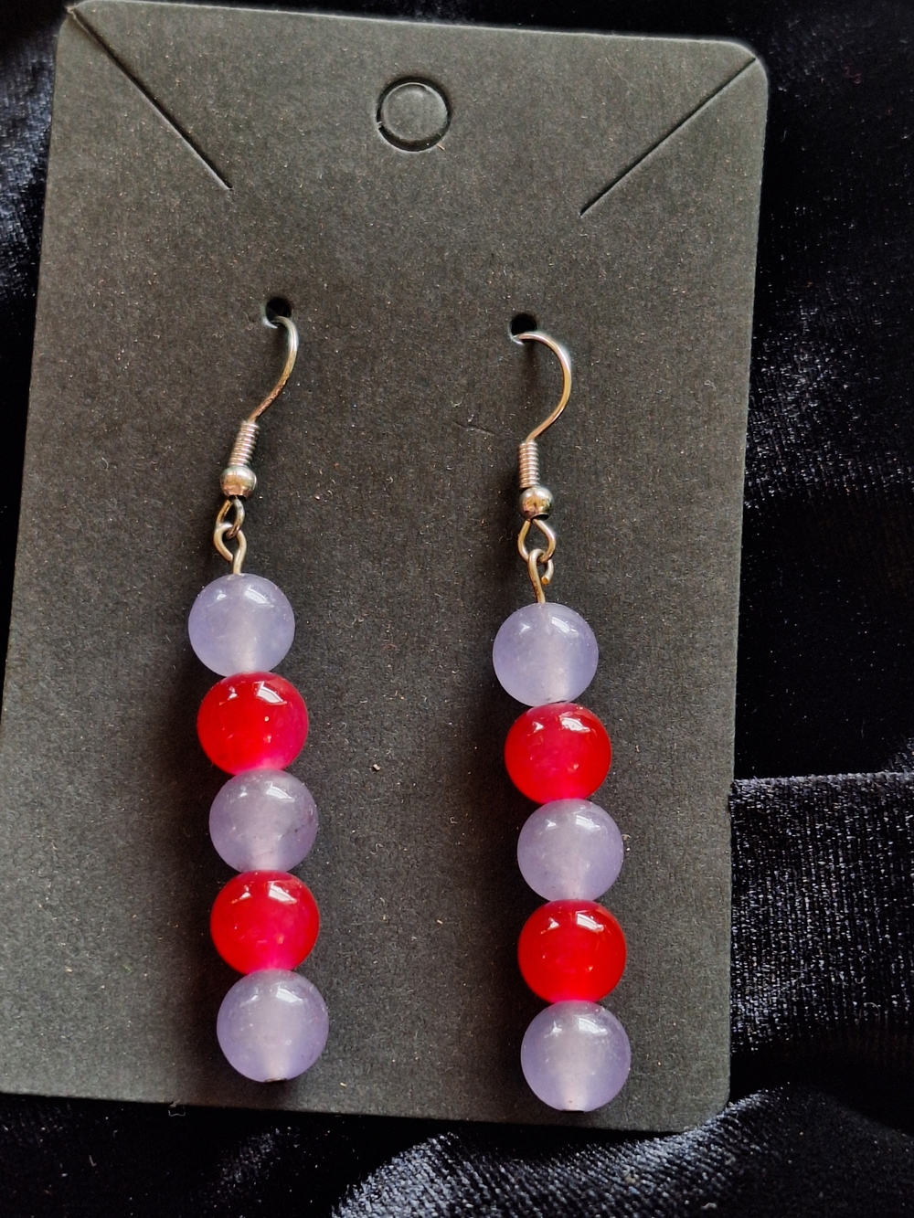 Handmade Lilac and Red Bead Drop Earrings